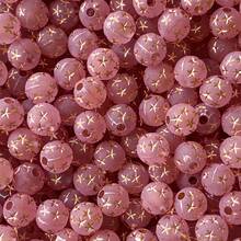 120pcs Multicolor Matte Gold‑Print Star Pattern Round Acrylic Through‑Hole Loose Beads For DIY Bracelets, Phone Charms, Keychains Handmade Craft Supplies - Multicolor - View 5