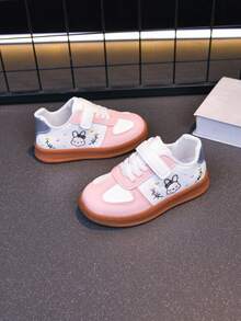 Girls' Pink & White Rabbit Embroidery Casual Sneakers, Hook & Loop Non-Slip Soft Sole Kids' Sports Shoes, Versatile For Spring & Autumn - Pink - View 5