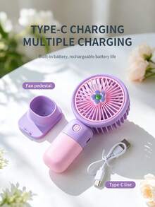 AOYI 可充電手持風扇，便攜式迷你個人夏季風扇，配備 300mAh USB 可充電電池，1 段風速，可拆卸底座的個人桌面風扇，旅行與度假必備，適用於居家、辦公室、學校、戶外 - 小花綠色 - 查看 6