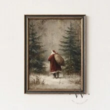 1 Piece, Santa Claus Canvas Painting: Vintage Style Holiday Artwork With Nostalgic Vibe, Classic Christmas Atmosphere, Snowy Forest Landscape, Printable Seasonal Wall Decor - Santa Claus, Yuletide, Xmas, Christmas Day, Canvas Wall Decor, Popular Autumn Farmhouse Style Canvas Poster, Suitable For Modern Home Decor, Room, Living Room, Bathroom, Kitchen, Living Room, Home Decor. - A - View 7