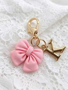 1pc 2-In-1 26 Letters + Pink Bow Lobster Clasp, Exquisite Cute Pink Bow Keychain/A-Z 26 Letters Keychain/Suitable For Bags, Wallets And Other Decorative Accessories, Ideal Holiday Gift Accessory - Multicolor - View 21