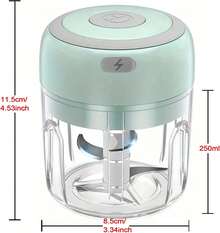 Electric Mini Vegetable Chopper, Food Chopper, Garlic Slicer Veggie, Salad, Lettuce, Onion, Chili Crusher, Tomato Dicer Chopper Cutter & Ginger Meat Mincer For Kitchen, Portable USB Chopper (250ML) - Mint Green - View 4