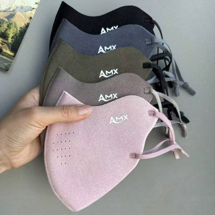 1pc Winter Warm Face Mask, Adjustable Ear Loop Windproof Reusable Face Cover, AMX Letter Print Solid Color Thermal Mask For Outdoor - Multicolor - View 1