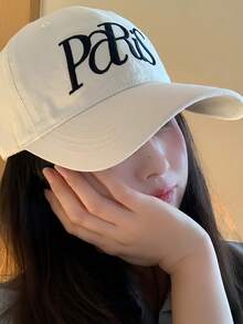 1pc Korean Style New Embroidered Letter Baseball Cap, Navy Blue Soft Top Face-Flattering Dad Hat, Minimalist Versatile Wide Brim Sun Hat, Women's - Multicolor - View 10