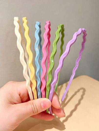 6pcs Multi-Color Wavy Headbands With Anti-Slip Teeth, Minimalist Design, Suitable For Women's Daily Wear