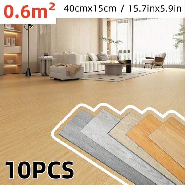 10pcs 45cm X 15cm Wood Grain Floor Stickers, PVC Material, Self-Adhesive, 1.4mm/0.055in Thickness, Easy To Peel And Stick, Wear-Resistant, Easy Installation, Suitable For Bedroom And Home Decor, Bedroom Floor | Modern Floor Kitchen