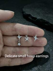 6pcs/Set Fashionable Personalized Star Stud Earrings, Versatile Unisex Ear Jewelry - Silver - View 4