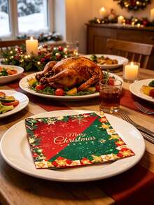 20pcs/1pc Christmas Napkins, Red & Green Christmas Theme Disposable Napkins, Suitable For Winter Christmas New Year Home Party Supplies - Multicolor - View 6
