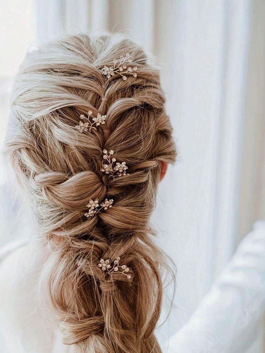 5pcs/Set Plum Blossom Crystal Hair Clips, Bridal Wedding Hair Accessories - Multicolor - View 1