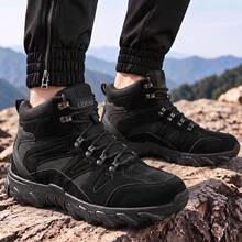 Vintage Style Men's High-Top Casual Boots Lace-Up Thick Sole Design Multi-Color Options Daily Commute Shoes - Black - View 3