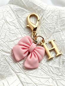 1pc 2-In-1 26 Letters + Pink Bow Lobster Clasp, Exquisite Cute Pink Bow Keychain/A-Z 26 Letters Keychain/Suitable For Bags, Wallets And Other Decorative Accessories, Ideal Holiday Gift Accessory - Multicolor - View 13