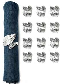 4-12pcs Leaf-Shaped Silver & Gold Napkin Rings, Shiny Metal Napkin Rings Table Decor, Fashionable Autumn Napkin Rings Bulk, Suitable For Halloween, Christmas, Easter, Wedding, Party, Elegant Table Setting Gift Idea - Silver - View 16