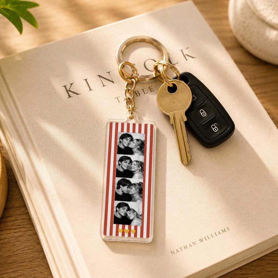 Personalized Photo Booth Acrylic Bar Keychain, Customized Couple Photo Pendant, Letter Heart Bag Strap, Gift For Best Friend - Multicolor - View 1