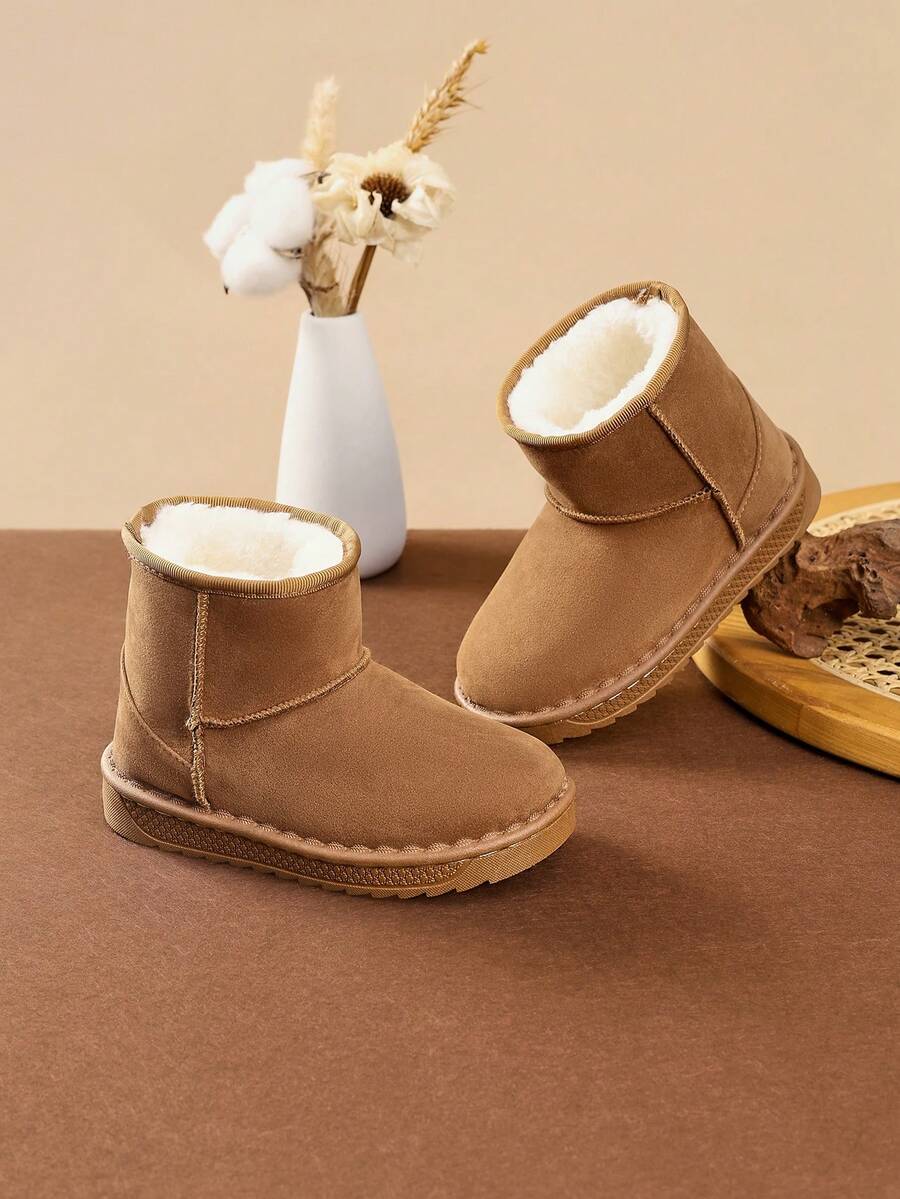 Sepatu Bot Salju Bayi dengan Lapisan Termal, Sepatu Bot Bulu Sol Lembut yang Hangat dan Nyaman untuk Anak Perempuan dan Balita - Coklat - View 1