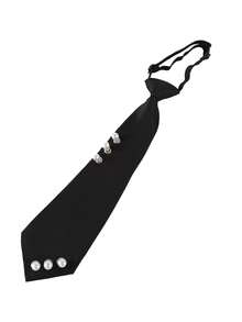 Punk Style Black Tie With Metal Eyelets And Adjustable Elastic Band, Suitable For Men And Women Accessories - Black 2 - View 10