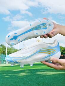 1 Pair World Cup Style Latest Men's Football Shoes, AG Long Stud Turf Training Boots - White - View 6