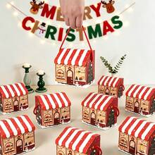 Christmas Handheld Gift Packaging Box Christmas Tree Pattern Handheld Gift Box Christmas House-Shaped Gift Packaging Box Christmas Party Favor Portable Gift Packaging Handle Christmas Gift Bag Christmas Party Gift Box - Multicolor - View 5