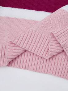 Sweater Polo Lengan Panjang Bergaris Warna Blok untuk Anak Perempuan, Atasan Rajut Pendek Serbaguna Baru untuk Musim Gugur/Dingin - MultiWarna - View 5