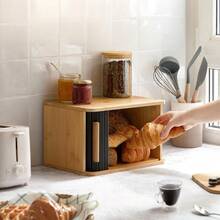 Kitchen Bread Bin In Black, Dimension 33 X 23 Cm, Fitted With Sliding Door For Convenient Daily Storage - Brown - View 2