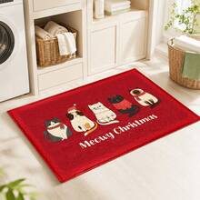 1pc Christmas Cat Pattern Printed Faux Cashmere Kitchen Mat, Christmas, Can Be Used As Christmas Gift, Christmas Decoration, Absorbent Kitchen Floor Mat, Kitchen Rug, Long Strip Foot Mat, Sink Front Mat, Suitable For Kitchen, Bathroom, Entryway, Hallway, Laundry Room And Home Decor - Multicolor - View 8