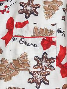 Christmas Print Women's Long Sleeve Long Pants Bubble Crinkle Pajama Set - Apricot - View 3