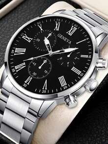 2pcs/Set Men's Fashion Stainless Steel Quartz Watch And Bracelet, Suitable For Party And Formal Occasions, Perfect Holiday Gift - Silver - View 7
