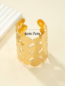 1pc Shiny Open Cuff Bracelet With Hammered Texture Hollow Design - Open Bracelet - View 6