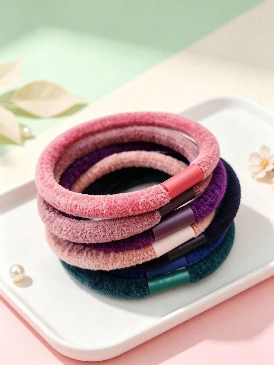 Autumn/Winter Chenille Plush Hair Scrunchies, High Elasticity Durable Hair Ties, Simple Non-Damaging Hair Bands - Multicolor - View 1