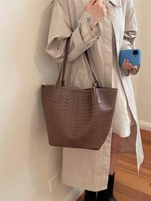 Woven Texture Tote Bag Women's 2026 New Summer High-End Luxury Shoulder Bag Large Capacity Commuter Bag - Brown - View 4