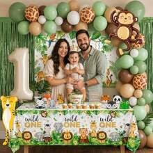 113pcs Animal Theme Birthday Party Decoration Set, Includes Multiple Colors Balloons, Suitable For Birthday Party And Baby Shower Decoration, Wild And Avant-Garde Style - View 2