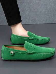GAISIMA Fashionable Luxury Red Suede Embroidered Metal Buckle Slip-On Loafers, Men's Soft Sole Driving Shoes, Suitable For Spring/Summer Casual Occasions - Green - View 2
