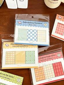 Bộ 3 tờ ghi chú dán phối kẻ caro mới, dòng Romantic, dùng trang trí sổ planner, giấy memo cơ bản - Một cỡ - Xem 5