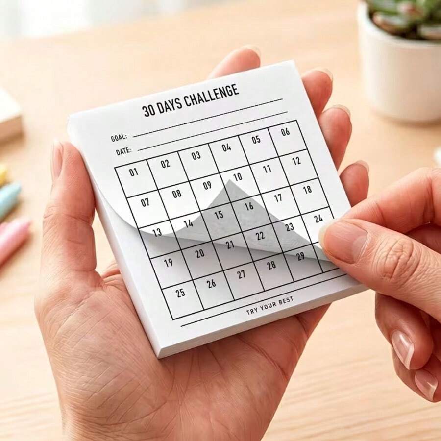 Minimalist 30-Day Challenge Habit Tracker Notebook, Undated Grid Goal Tracking Notebook, Daily Task List Memo Pad, Journal Collage Insert Productivity Planning Tool, Student Campus Office Goal Planning Stationery - A - View 1