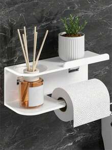 1pc Wall-Mounted Tissue Holder, Can Be Used As Bathroom Fragrance Storage Rack, Multi-Function Storage Rack, Toilet Paper Holder, Suitable For Kitchen And Bathroom, Bathroom Accessories - Multicolor - View 4