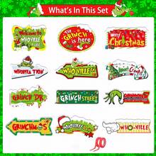 The Grinch 12Pcs Christmas Ornament Signs Set, Whoville Direction Hanging Tags, Christmas Tree Door Wall Party Decorations - Multicolor - View 2