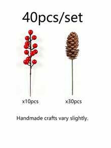 50pcs/40pcs Pine Cone & Red Berry Decor | Realistic Plastic Branch Christmas Tree Decoration | Winter Wedding & Wreath Centerpiece Decor | Durable Pine Cone & Red Berry Decoration | Holiday Berry Wreath Accessory - Multicolor - View 11