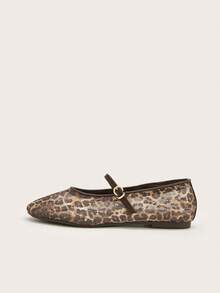 Women's Coffee Brown Sexy Leopard Print Casual Ballet Buckle Flat Sandals Beach Vacation - Multicolor - View 5