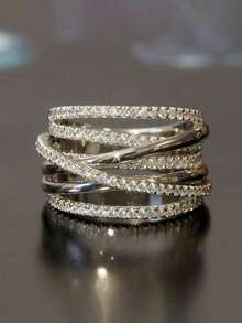 1pc Exquisite Cubic Zirconia Ring Women Wedding Engagement Party Jewelry Valentine's Day Gift - 1# - View 3
