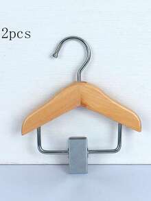 Small Wooden Clothes Hanger With Stainless Steel Clips, Pet Clothing And Accessories Hanging Rack, Polished Finish, Space-Saving Design, Suitable For Hanging Small Items, Bathroom Storage Rack - Multicolor - View 12