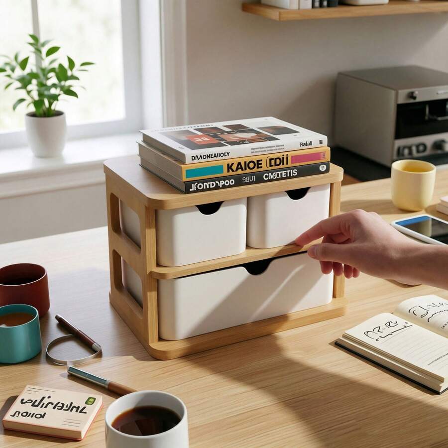 1pc Bamboo Wood Desktop Double-Layer Divided Storage Box, Coffee Capsule Storage Box, Bedroom Kitchen Storage Box, Jewelry Organizer Box, Desktop Storage Box, Organizer Box - Multicolor - View 1