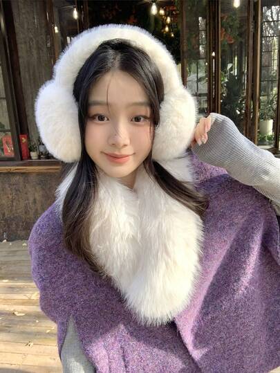 1pc Women's Black Plush Earmuffs For Winter, Thickened Warm Ear Covers, Windproof And Cold-Resistant For Outdoor Cycling, Soft Skin-Friendly And Pressure-Free, Suitable For Students, Commuting, Travel, Photography, Practical Winter Warmth Accessory