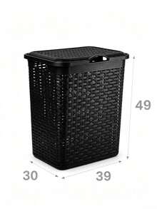 Plastic Rattan Laundry Hamper With Lid, Large‑Capacity Breathable Dirty Clothes Basket With Sturdy Handles & Dust‑Proof Cover, For Bathroom, Laundry Room, Bedroom & Closet, Perfect For Family And Dorm Students To Store Garments, Towels & Linens - Multicolor - View 12