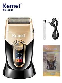 Kemei KM-3209 Electric Shaver Double-Layer Reciprocating Razor Daily Men's Beard Shaver With Charging Base Dry And Wet Use USB Rechargeable Powerful Shaver Men's Birthday Gift - Black - View 3