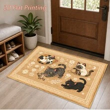 1pc, Cat Cartoon Pattern Printed Faux Cashmere Kitchen Mat, Absorbent Kitchen Floor Mat, Kitchen Rug, Long Strip Foot Mat, Sink Front Mat, Suitable For Kitchen, Bathroom, Entryway, Hallway, Laundry Room And Home Decor - Multicolor - View 5