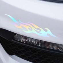 2pcs Reflective Flame Stickers, Bright And Colorful, Suitable For Motorcycles And Cars, PVC Reflective Decals, Self-Adhesive, Asymmetrical Shape, High Visibility Decoration, Motorcycle Stickers, Strong Design, Durable Adhesive - A - View 4