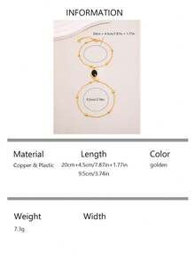 1pc Vintage Oval Black Small Gold Bead Linked Finger Back Chain Bracelet For Women, Daily Commute, Evening Party, Gift - One Size - View 7