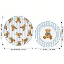 10/20/40pcs Blue & White Striped Teddy Bear Disposable Paper Plates, Vintage Cute Style, Bow Teddy Bear Print Thickened Paper Plates, Suitable For Baby Shower, Birthday Party, Gender Reveal Party, Afternoon Tea And Dessert Table Decoration - Multicolor - View 9