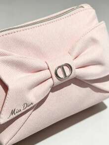 Dior Pink Bow Luxury Makeup Bag, Metal Buckle Fabric Cosmetic Organizer - Pink Bow Makeup Bag - View 4