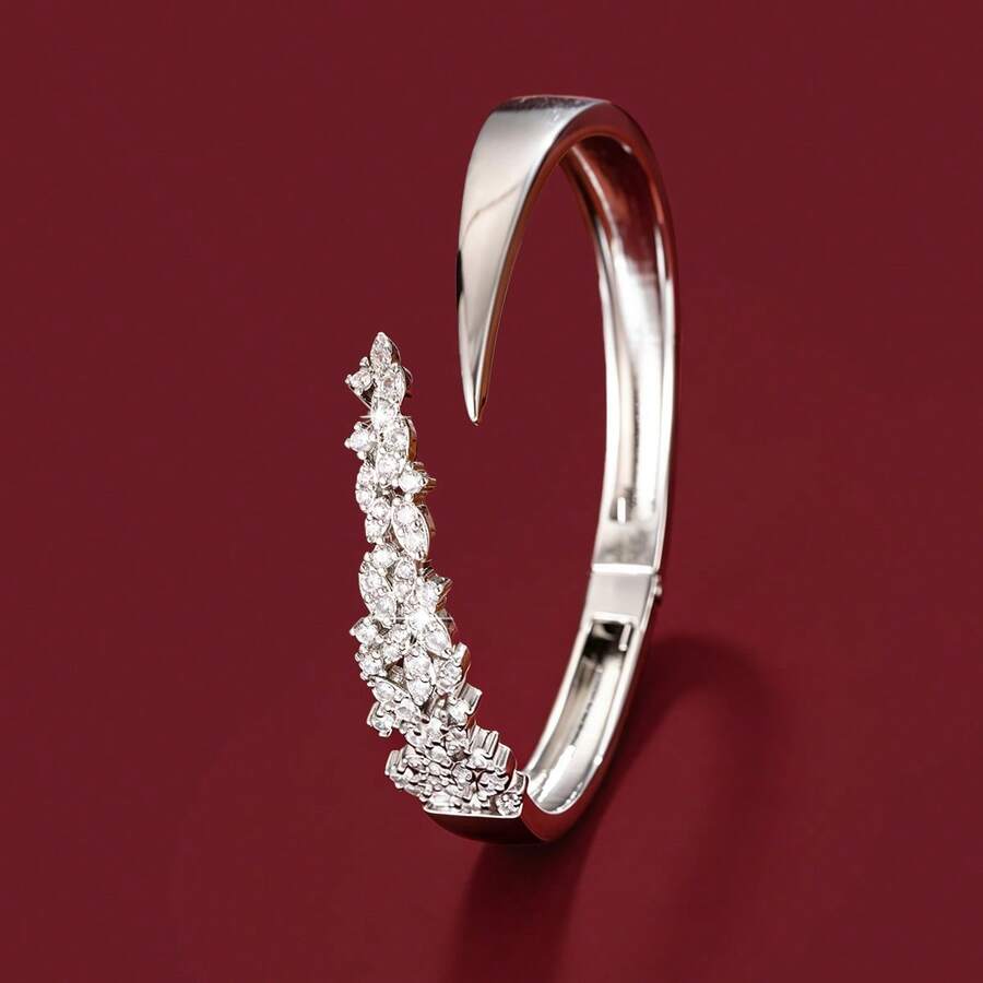 1pc Exquisite Wheat Ear Shaped Open Adjustable Design Cubic Zirconia Inlaid Women's Bracelet - Multicolor - View 1