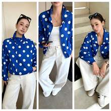 Women Jackets - Blue With White Polka Dots - View 9